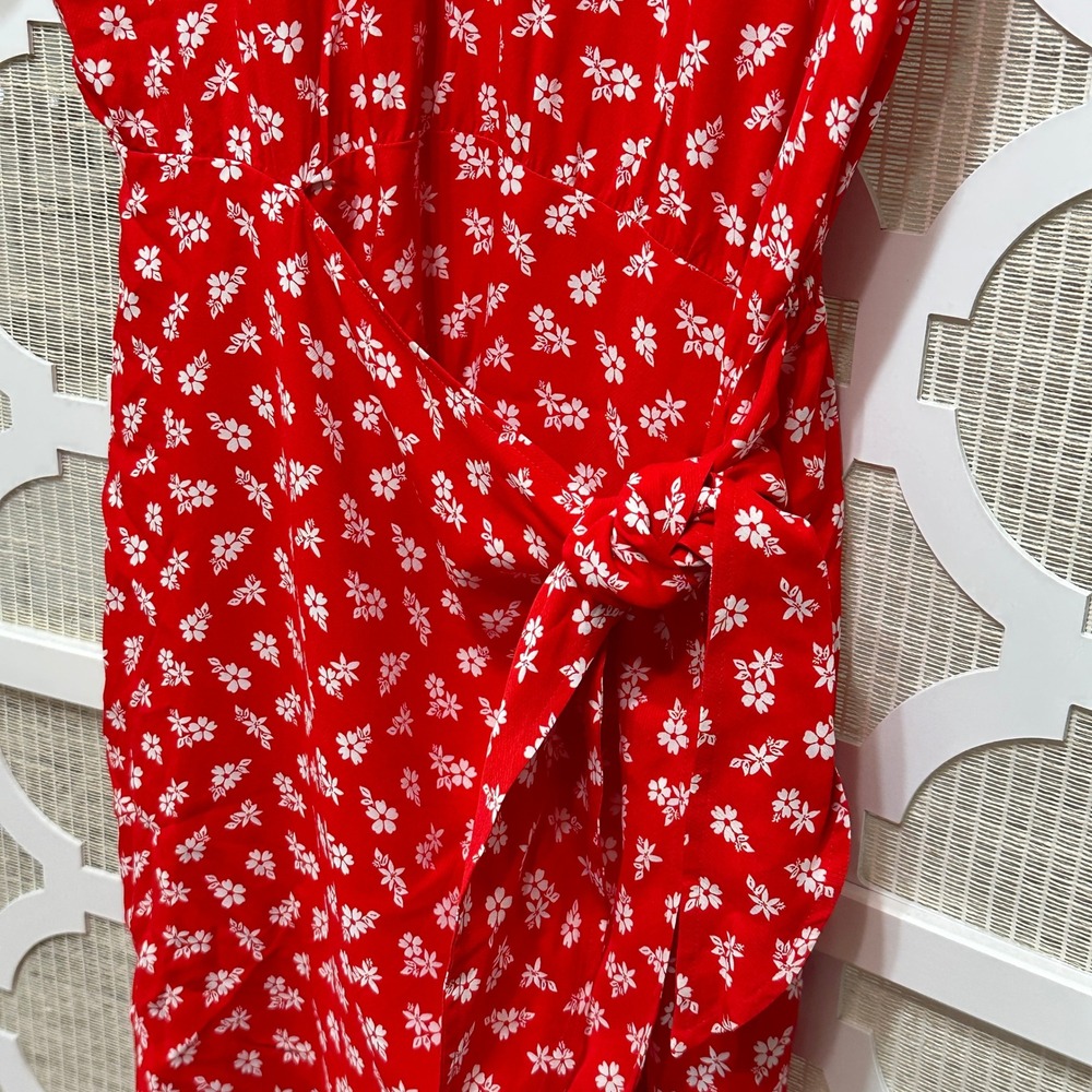 & Other Stories Floral Mini Dress Womens 8 Red Tie Waist Feminine Retro NWT - Picture 6 of 16